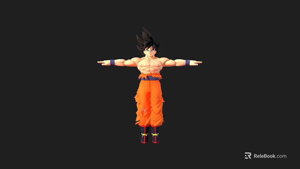 Goku Shirtless Anime Character With Black Hair Orange Pants And Red Shoes Arms Outstretched 3d model 