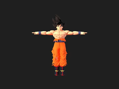 Goku Shirtless Anime Character With Black Hair Orange Pants And Red Shoes Arms Outstretched 3d model