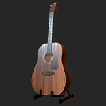 Wooden Acoustic Guitars As Musical Instruments Display From Different Angles On Stands