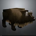 Pixelated 3D Bison Model With Brown Fur And White Horns In Pixel Art Style