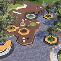 Modern Plaza Landscape Design With Hexagonal Circular Paved Areas Trees And Seating 3d model