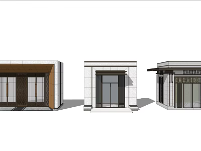 Three Contemporary Entrance Door Designs Featuring Wooden Stone And Glass Elements 3d model