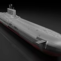 Gray Streamlined Military Submarine With Red Bottom Conning Tower And Hull
