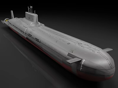 Gray Streamlined Military Submarine With Red Bottom Conning Tower And Hull 3d model