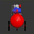 Red Air Compressor Tank With Wheels Blue Components And Metal Mesh Guard
