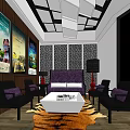 Modern Hotel Public Lounge Area With Luxury Sofa Coffee Table And Decorative Paintings