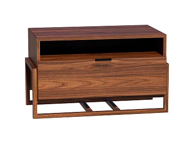Modern Minimalist Walnut Wood Bedside Table With Drawer And Lower Open Shelf 3d model