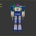 Blue Robot Character 3D Render With White Orange Accents And Chest Emblem Design