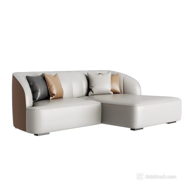 Modern White L Shaped Sectional Sofa With Multiple Accent Pillows And Sleek Design 3d model
