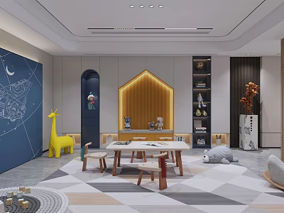 Modern Kids Playroom With Giraffe Toy Star Wall And Play Table 3d model