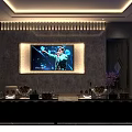 KTV Party Space Featuring Large Screen Neon Frame Dark Walls And Black Sofas 3d model