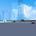 Urban Road Infrastructure With Street Lamps Lanes And Moving Vehicles Under Blue Sky