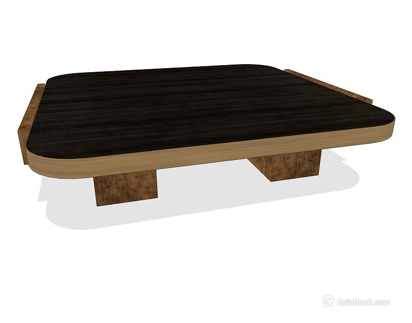 Modern Wooden Coffee Table With Dark Surface And Light Edge Support Legs 3d model