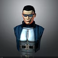 3D Character Bust With Black Short Hair Sunglasses Blue Jacket And Metallic Buckle Details