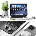 Elegant Office Desk Ornament Combination with Tablet Keyboard Plant and Stationery