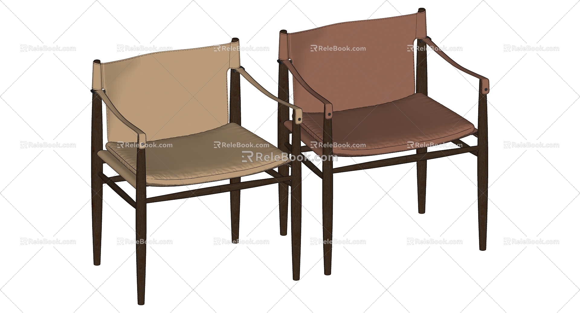 New Chinese Dining Chair Single Chair Leisure Chair Leather Chair 3d model