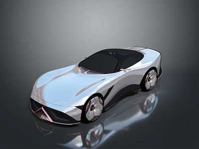 Sleek Silver Sports Car With Black Roof Large Wheels Smooth Body And Reflective Surface 3d model