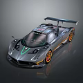 Gray Sleek Race Car With Rear Spoiler Orange Wheels And Green Accents