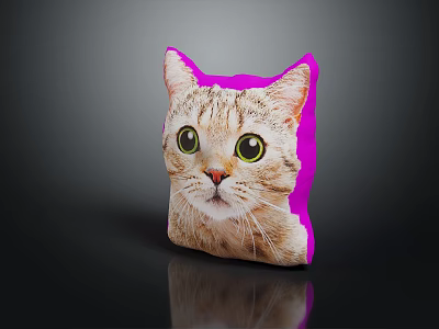 Adorable Cat Face Design on Soft Pink Decorative Pillow for Home Decor 3d model