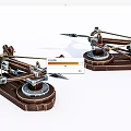 Miniature Catapult Weapon Models With Wooden Base Metal Structure And Arrow Shaped Projectiles