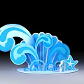 Blue Wave Themed Photo Spot With Sculpted Waves And Starfish Decoration