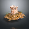 Natural Wooden Tree Stump Decor With Rocky Ground And Green Grass
