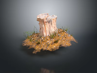 Natural Wooden Tree Stump Decor With Rocky Ground And Green Grass 3d model