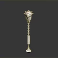 Ancient Ornate Weapon With Long Metal Handle And Red Decorative Top