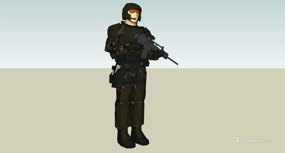 Game And Movie Military Character In Camouflage Uniform With Helmet And Rifle 3d model 