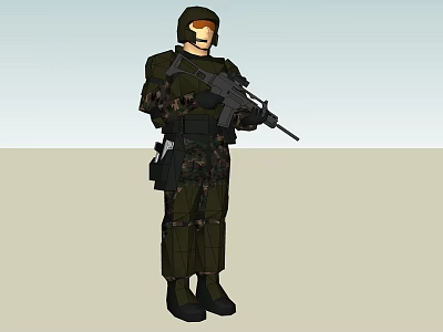 Game And Movie Military Character In Camouflage Uniform With Helmet And Rifle 3d model