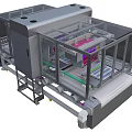 Automated Industrial Equipment Featuring Transparent Enclosure Conveyor Belt And Internal Mechanical Components