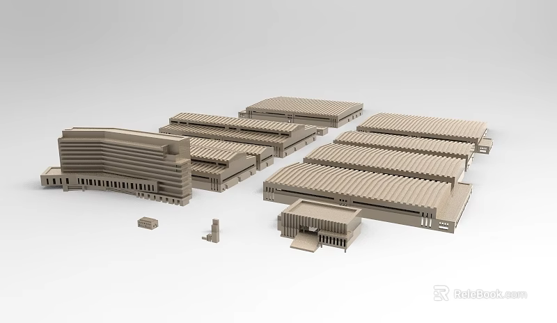 Industrial Factory Building Models With Multiple Architectural Structures And Roof Designs 3d model 
