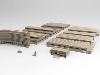 Industrial Factory Building Models With Multiple Architectural Structures And Roof Designs 3d model