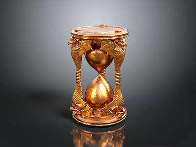 Ornate Golden Hourglass With Dragon Shaped Handles And Intricate Top Base Carvings 3d model