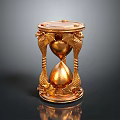 Ornate Golden Hourglass With Dragon Shaped Handles And Intricate Top Base Carvings