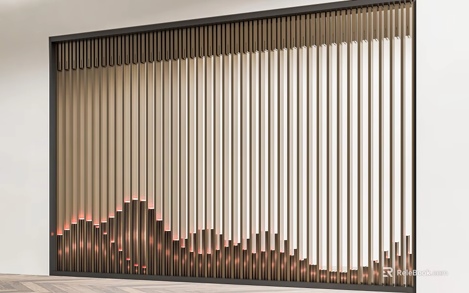Modern Room Divider With Vertical Slats Wooden White Color And Gradient Lighting Design 3d model 