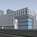 Modern Office Building With Glass Curtain Wall Landscaped Garden And Urban Setting