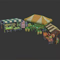Colorful Market Stalls With Striped Canopies Displaying Fresh Fruits Vegetables Wooden Crates And Tables