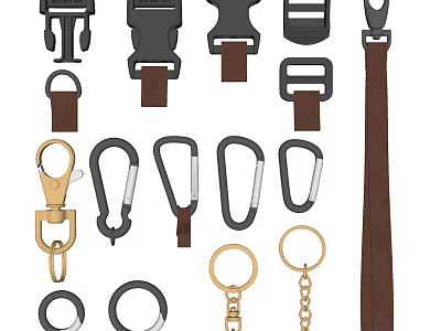 Stylish Jewelry Accessories With Metal Clasps Hooks Chains Keychains And Straps 3d model