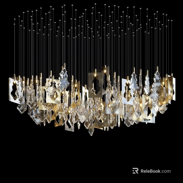 Modern Luxury Chandelier With Crystal Pendants Gold Metal Accents And Geometric Shapes 3d model 