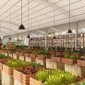 Lush Garden Landscape With Wooden Planter Boxes And Hanging Pendant Lights