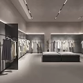 Modern Clothing Store Interior With Apparel On Display Racks And Seating Area