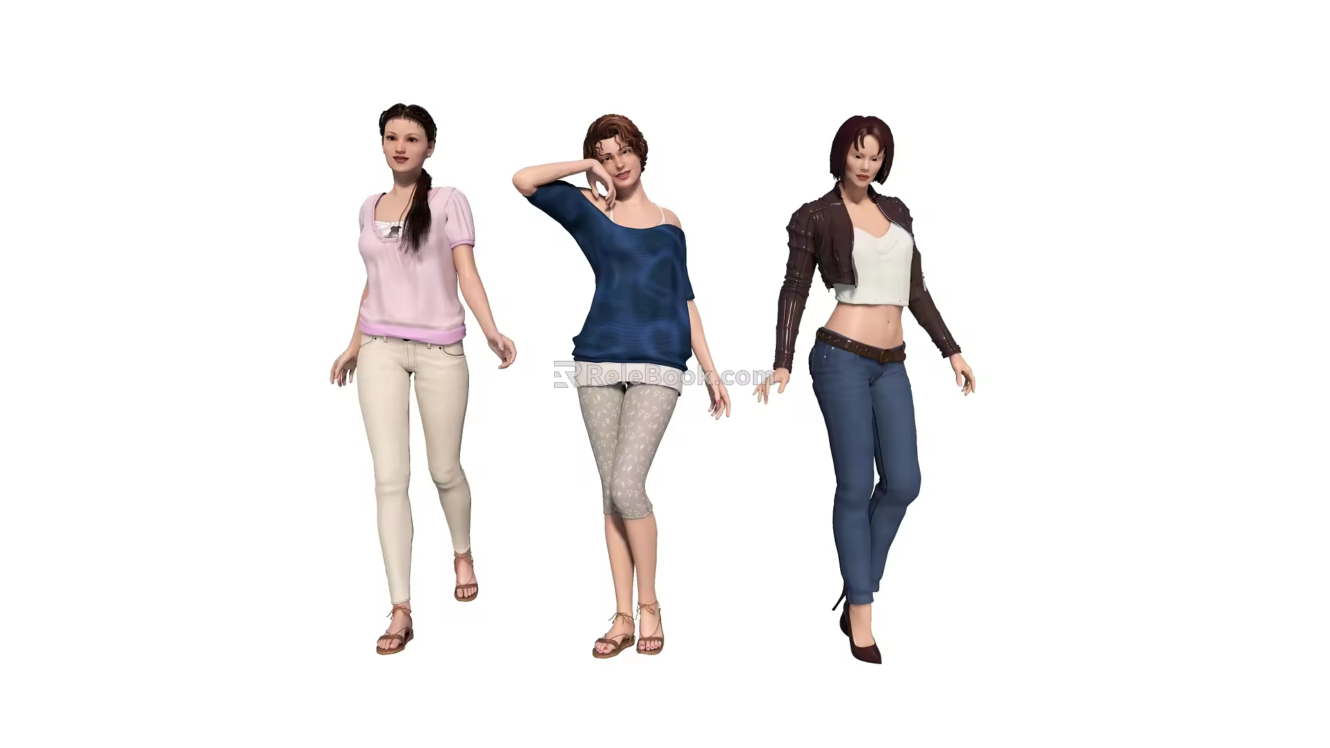 Modern multiplayer ladies with different postures 3d model