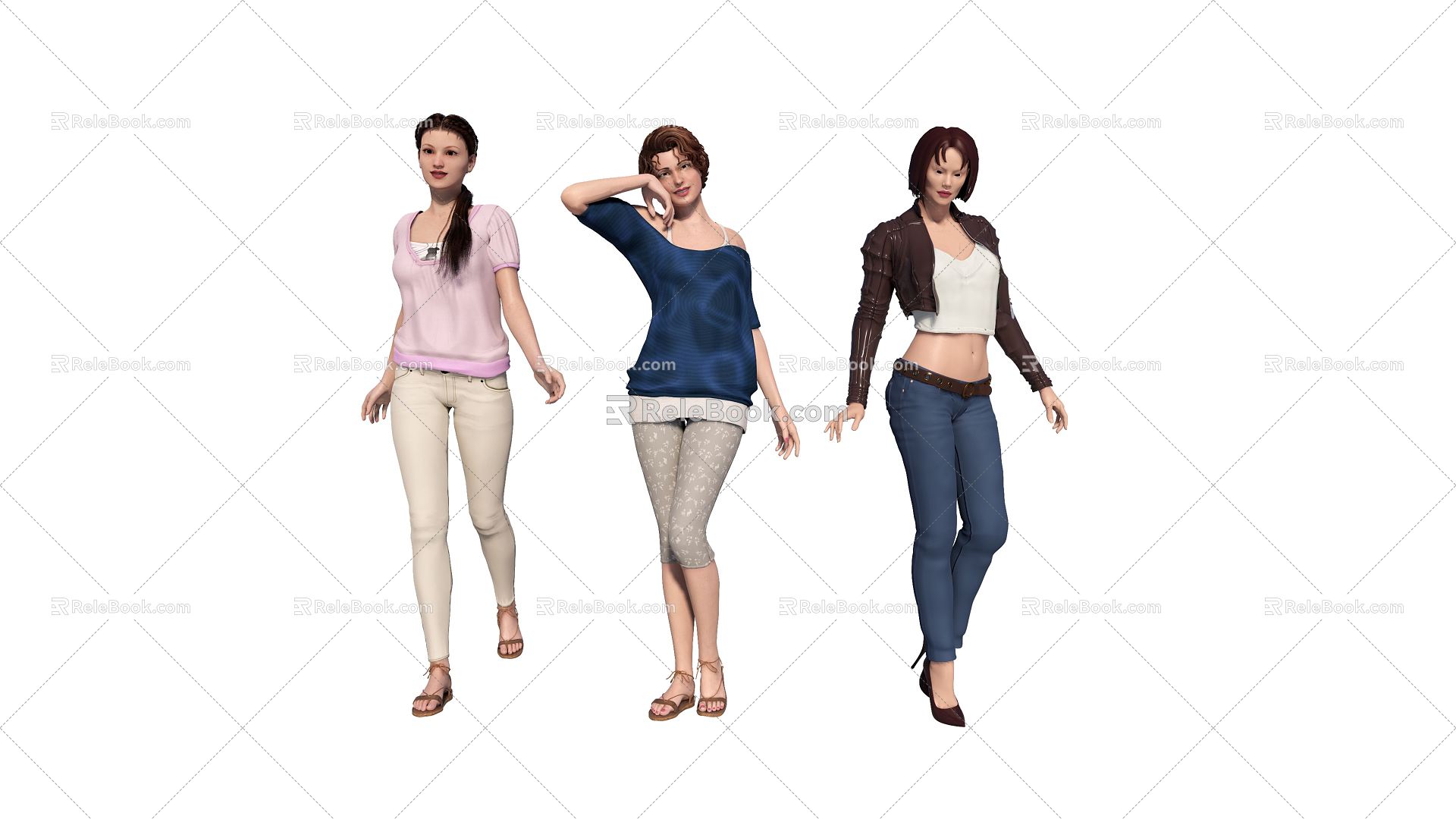 Modern multiplayer ladies with different postures 3d model