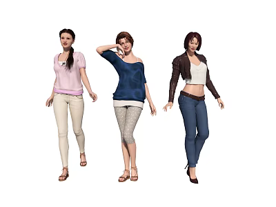Three Women In Different Fashion Outfits 3d model