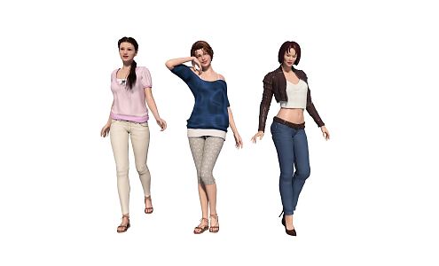 Modern multiplayer ladies with different postures 3d model