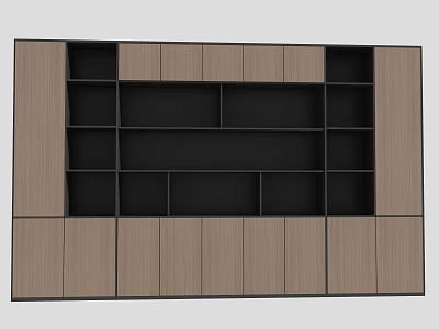 Modern Wooden File Cabinet With Open Shelves And Closed Storage Cabinets 3d model