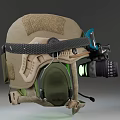 Military Tactical Helmet Equipped With Night Vision Goggles And Green Illuminated Lenses Head Mounted