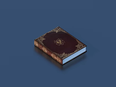 Elegant Hardcover Book With Dark Red Cover And Golden Pattern On Blue Background 3d model