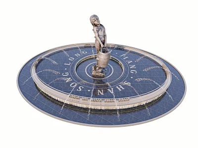 Classic Fountain Featuring Child Statue Holding Bucket on Circular Base with Inscriptions 3d model